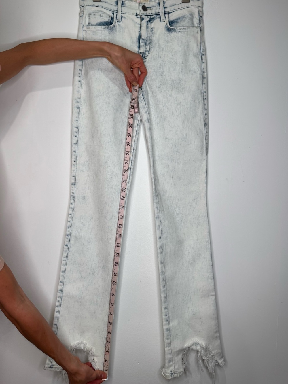L’AGENCE High Waist Slim Harmon Jeans Electra Acid Wash Distressed Raw Hem 25 - Picture 11 of 14